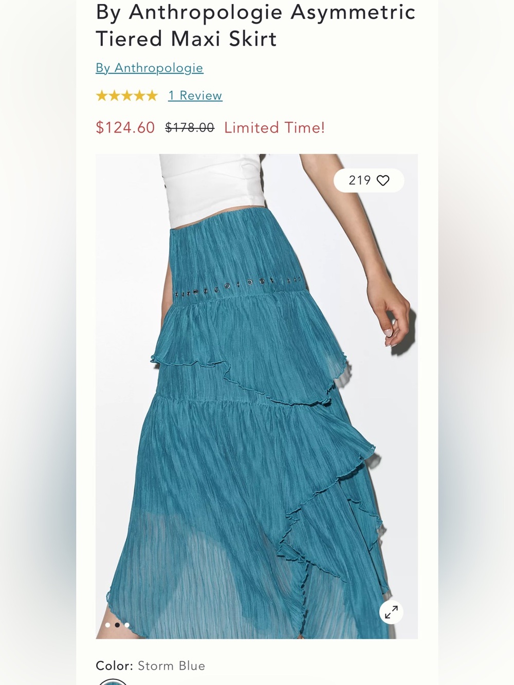 Anthropologie Storm Blue Asymmetric Tiered Maxi Skirt NEW